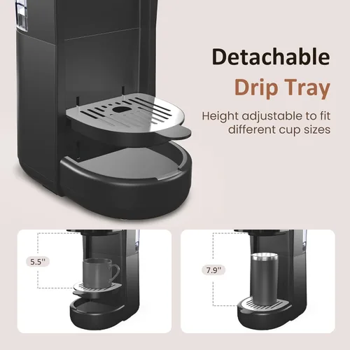 Miniatura 6 de Cafetera de una sola porción 3 en 1, cafetera para cápsulas K-Cup, café molido y tés, depósito de agua extraíble de 30 onzas, tamaños de preparación