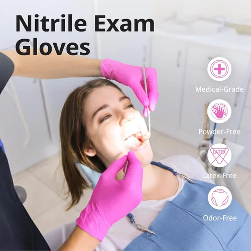 Miniatura 5 de SwiftGrip Guantes de nitrilo sin polvo, 3 mil, guantes de nitrilo desechables, sin látex, sin polvo, rosa/fucsia