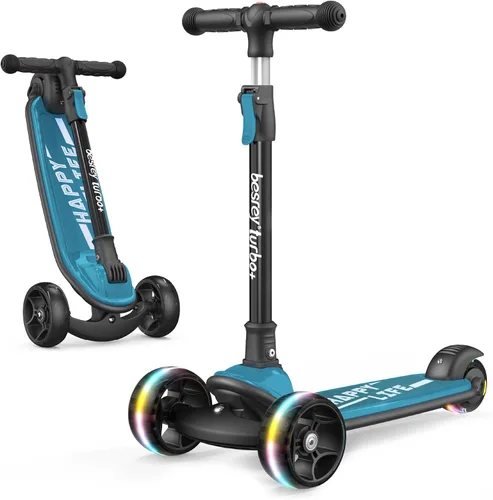 Miniatura 15 de Besrey - Patinete para niños de 3 a 10 años, patinete plegable de 3 ruedas con altura ajustable, ruedas con luz LED, plataforma extra ancha