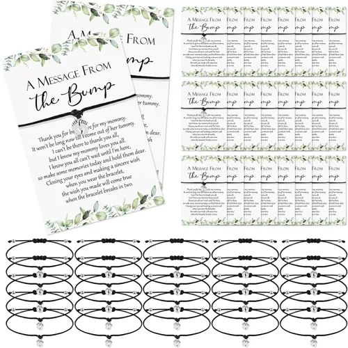 Thyle 25 Juego de Pulseras Ajustables para Baby Shower con Mensaje de la Tarjeta de la Pancita, Huellas, Encanto para Invitados, Pulseras de Baby