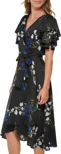 Miniatura 2 de DKNY Vestido asimétrico de manga corta con cuello en V