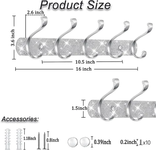 Miniatura 3 de BlackFish Soporte para Perchero de Montaje, Diamantes de Imitación Plateados Brillantes Montado en la Pared 5 Ganchos, Ganchos para Llaves