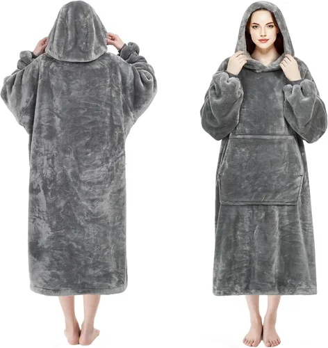 Miniatura 6 de Markdang Manta con capucha de 45 pulgadas, de gran tamaño, de forro polar gigante, cómoda manta Sherpa para hombres y mujeres, Gris-oscuro