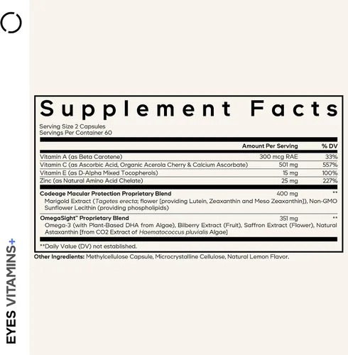 Miniatura 2 de Codeage Vitaminas para los ojos AREDS 2, suplemento de fórmula a base de 2 meses, vitaminas A, C, E, zinc, luteína, astaxantina, zeaxantina