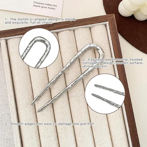 Miniatura 3 de 2 horquillas francesas de metal en forma de U para mujer, bonitas horquillas onduladas para cabello largo, horquillas medianas plateadas doradas