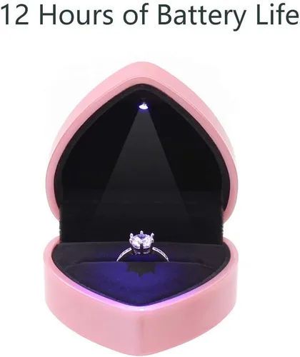 Miniatura 3 de Caja de anillo con forma de corazón con luz LED, soporte de terciopelo, organizador de cofre de joyería, aretes, caja de presentación de joyas