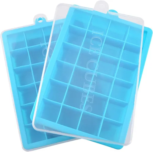 Miniatura 11 de Bandeja para cubitos de hielo, bandejas cuadradas de silicona para cubitos de hielo apilables de fácil liberación con tapa extraíble, 24 cavidades