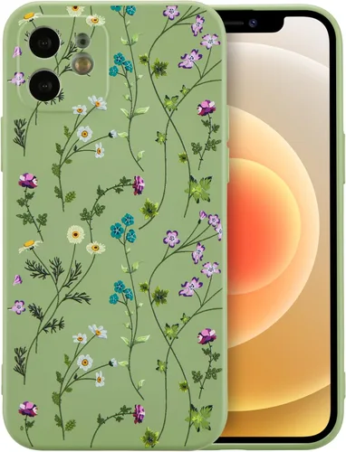 Miniatura 75 de RALEAVO Funda Floral para iPhone 12, Cubierta de Silicona Líquida con Bonito Patrón de Rama de Flores para Niñas y Mujeres, Funda Protectora de Goma