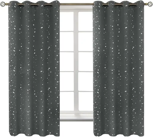 Miniatura 117 de BGment Cortinas opacas para dormitorio infantil, con aislamiento térmico, con ojales, estampado de estrellas plateadas, cortinas para oscurecer