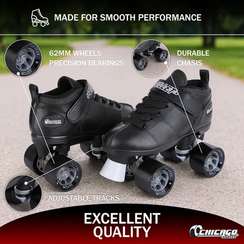 Miniatura 4 de Chicago Skates Patines de velocidad bala – Patines ajustables para mujeres y hombres, rendimiento superior duradero con tapón delantero, ruedas