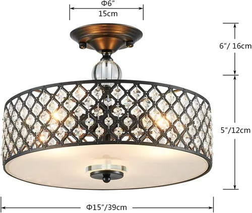 Miniatura 3 de Saint Mossi - Lámpara de araña de techo semiempotrada, moderna lámpara de techo de cristal K9 para comedor, sala de estar, dormitorio, 11 pulgadas