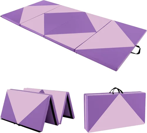 Miniatura 11 de Giantex 4'x8' Gymnastics Mat, 2" Thick Folding Tumbling Mat with Carrying Handles, Foldable Gym Mat with Hook and Loop Fastener, Cheer Mats for Kids