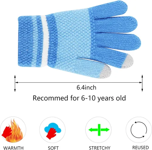 Miniatura 9 de Hicdaw 6 pares de guantes de invierno para niños, guantes de punto elásticos y cálidos para niños o niñas