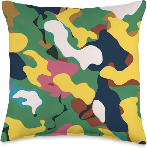 Pure Pattern Paradise Colorful Abstract Camouflage Pattern #026 Throw Pillow, 16x16, Multicolor