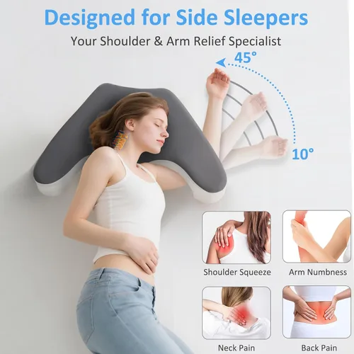 Miniatura 2 de Almohada para dormir de lado para aliviar el dolor de hombro, almohada de espuma viscoelástica con diseño de orificio para el brazo y soporte