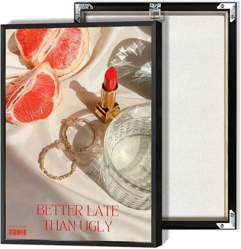 Pósteres de citas divertidas con texto en inglés «Better Late Than Feug», lienzo minimalista con fondo blanco, arte de pared, frutas frescas,
