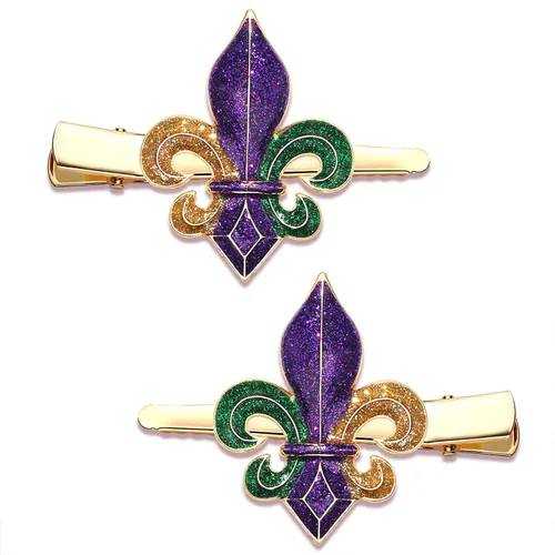 Miniatura 2 de Pinzas para el cabello de Mardi Gras para mujer, sombrero de bufón con purpurina, máscara de flor de lis, horquillas para el martes gordo