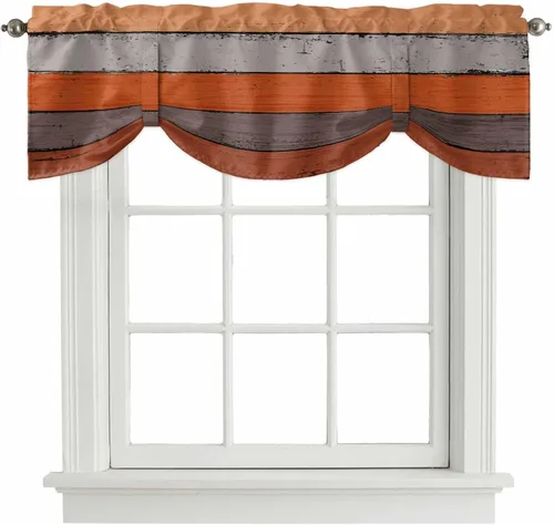 Miniatura 41 de Cenefa de cenefa retro rústica, antigua granja, madera de granero, rojo y marrón, cenefa de ventana para sala de estar, dormitorio, cenefa corta