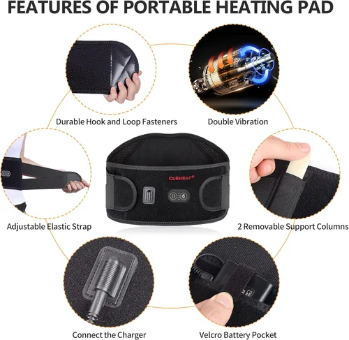 Miniatura 4 de CUEHEAT Cinturón de cintura con calefacción, almohadilla térmica inalámbrica para espalda baja, calefacción eléctrica y masaje, funciona con batería