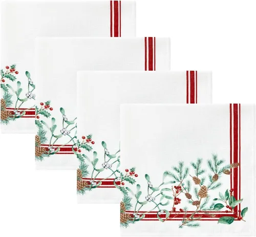 Elrene Home Fashions Servilletas de tela con borde de bayas de invierno, decoración de mesa navideña, 17 x 17 pulgadas, juego de 4, multicolor