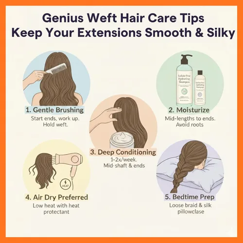 Miniatura 8 de Full Shine Genius Extensiones de cabello con trama atadas a mano, para coser sin costuras, cabello humano real, extensiones de cabello sedoso