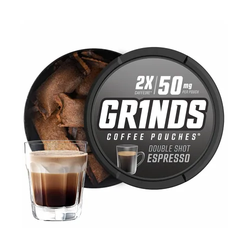 Bolsas de café Grinds | Alternativa saludable sin tabaco y sin nicotina | 6 latas de Espresso doble | 18 bolsas por lata | 2 veces cafeína, 1 bolsa
