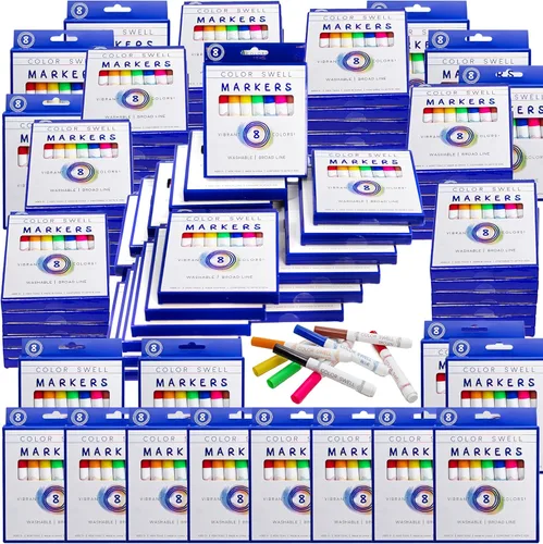 Color Swell Marcadores lavables a granel, 72 paquetes, 8 unidades, colores vibrantes, 576 marcadores en total, perfectos para profesores, niños y
