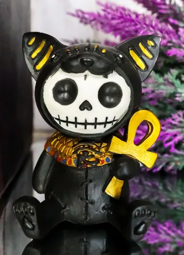 Miniatura 7 de Ebros - Figura pequeña de 2.75 pulgadas de alto con huesos peludos egipcios de gato felino, diosa Bastet sosteniendo Ankh, estatua de dioses