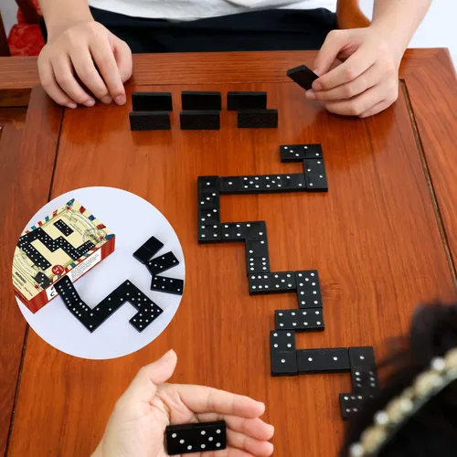 Miniatura 7 de Juego de Dominó de Madera Doble 6 de Offelec - 28 fichas de dominó negro para niños, adultos y juegos familiares Ideal para 2-4 jugadores 1