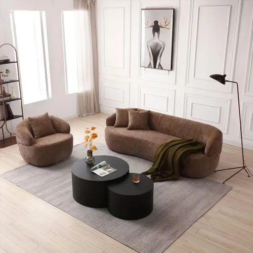 Miniatura 17 de KEVINSPACE Sofá curvo de 101 pulgadas, 4 asientos, moderno sofá de tela boucle de lujo, sofás de respaldo curvado de mediados de siglo, moderno