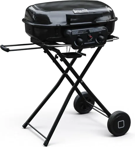 Miniatura 10 de Parrilla de gas portátil Brand-Man, parrilla de propano con soporte vertical y carro plegable y encendido de botón, ideal para camping, portón Verde