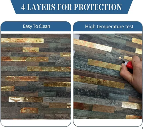 Miniatura 3 de 10 hojas de azulejos de metal de PVC para salpicaduras de pelar y pegar, adhesivo de pared de grano de madera autoadhesivo, fácil de pegar