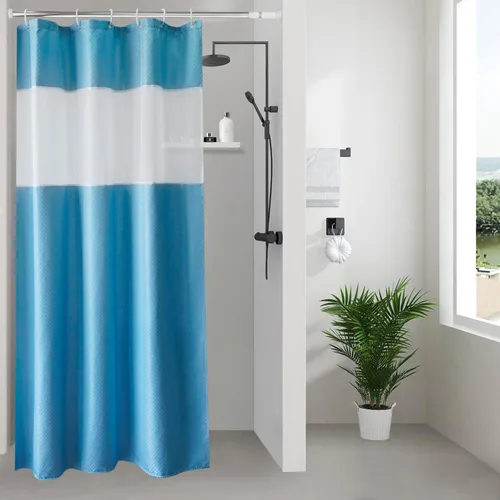 Miniatura 27 de UFRIDAY Cortina de ducha extralarga de 84 pulgadas con tejido de nido de abeja blanco y ventana con malla, cortina de baño decorativa resistente