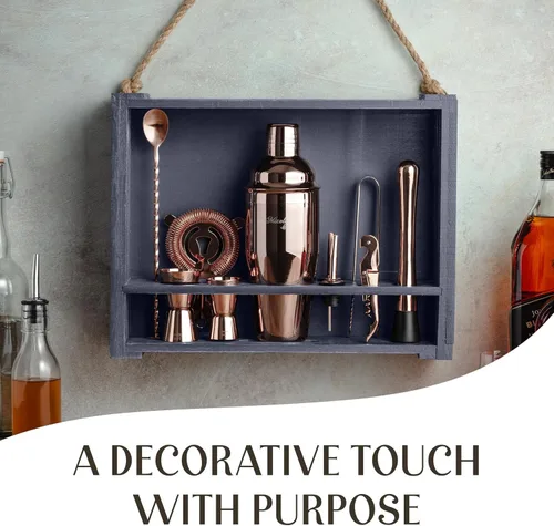 Miniatura 7 de Conjunto de accesorios para cócteles y bar con soporte de madera rústica Cobre