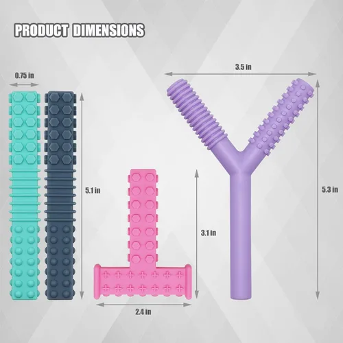 Miniatura 4 de Juguetes sensoriales para masticar para niños autistas, paquete de 4 tubos masticables para niños, silicona suave y duradera, herramientas motoras