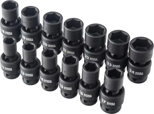 Miniatura 2 de SUNEX TOOLS 2665, Juego de llaves de impacto universales de 1/2 pulgada, 13 piezas, métrico, 0.472 in - 0.945 in, acero de aleación Cr-Mo, diseño