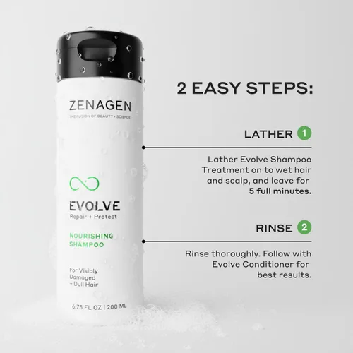 Miniatura 6 de ZENAGEN Evolve Trio Kit para cabello visiblemente dañado y opaco Champú nutritivo + acondicionador + acondicionador sin enjuague, restaura
