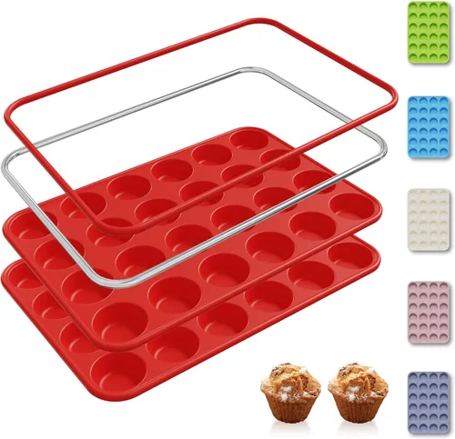 Miniatura 29 de 2 Pack 6 Tazas Molde de Silicona Mini para Magdalenas con Marco Reforzado de Metal Moldes de Silicona para Cupcakes y Pasteles Bandejas para Hornear