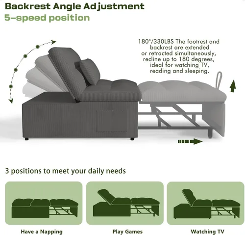Miniatura 4 de Silla Cama Convertible 4 en 1 con Respaldo Ajustable, Almohadas, Sofá Cama Futón con Bolsillo Lateral, Silla Sofá Cama Desplegable, Sofás