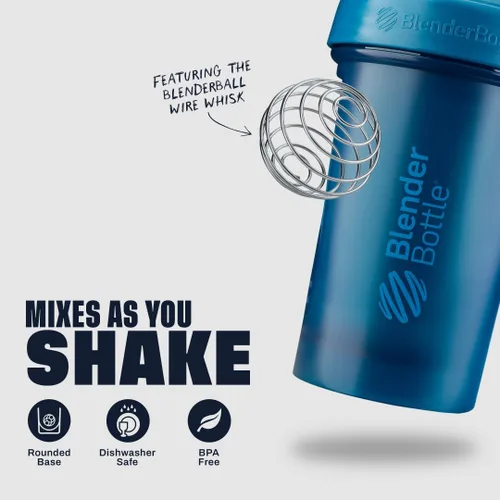 Miniatura 3 de BlenderBottle Classic V2 - Botella mezcladora para batidos de proteínas y entrenamiento previo, 32 onzas, color azul (Ocean Blue)