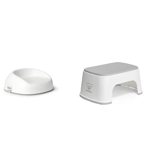 BabyBjörn Asiento elevador, blanco (069021US), 1 unidad (paquete de 1) y taburete BabyBjörn, blanco/gris
