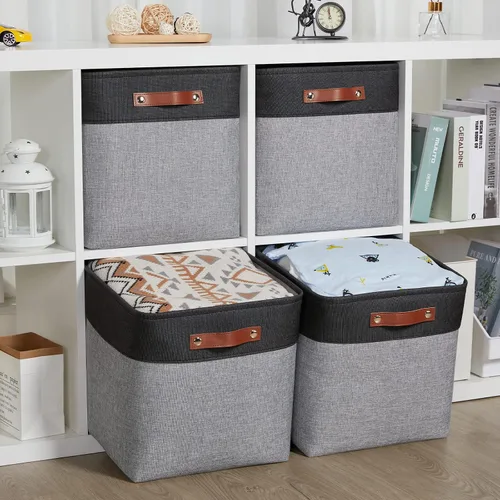 Miniatura 3 de HNZIGE Cestas de almacenamiento de 13 x 13 x 13 pulgadas (paquete de 4) cubos grandes de tela para estantes, cubos de almacenamiento para regalo