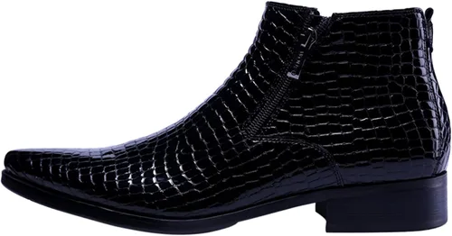 Miniatura 2 de SANTIMON Botas casuales con cremallera y punta puntiaguda, de cuero de charol para hombre