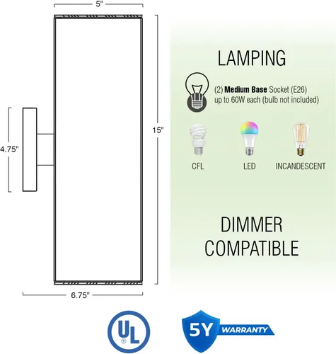 Miniatura 4 de Kira Home Enzo - Moderna lámpara de pared cilíndrica para exteriores de 16 pulgadas, aplique de 2 luces arriba y abajo, lámpara de pared exterior