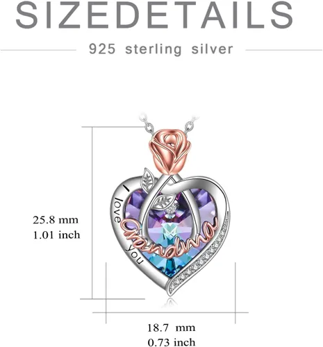 Miniatura 6 de POPKIMI - Joyería de plata esterlina 925 para mujer, collar con pendiente de flor y corazón de cristal, para cumpleaños, regalos para mamá, abuela