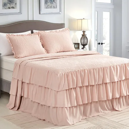 Miniatura 14 de CHIXIN Colcha con falda con volantes, tamaño Queen, caída de 30 pulgadas de largo, estilo Shabby Chic, funda de cama ligera, juego de 3 piezas, 3