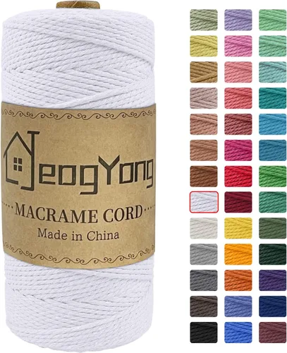 Miniatura 29 de JeogYong Cuerda de macramé de 0.078 pulgadas x 218 yardas, cuerda de algodón natural torcida de 3 hebras, cuerda de algodón de color para colgar Café