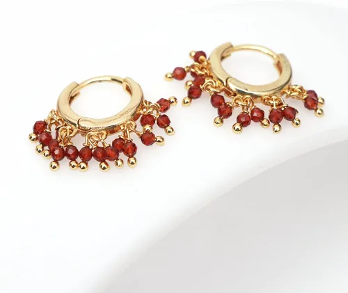 Miniatura 3 de Gempires Aretes de Cuentas de Piedras Preciosas Naturales de Cristal Ligeros Elegantes Hechos a Mano Joyería Hipoalergénica Chapada en Oro Diseño