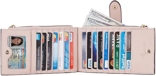 Miniatura 3 de Travelambo Billetera plegable con bloqueo RFID para mujer, con bolsillo con cremallera