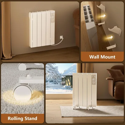 Miniatura 3 de BREEZEHEAT Calentador de panel de convección de 800 W, calentador eléctrico de bajo consumo para uso en interiores con control remoto, montaje